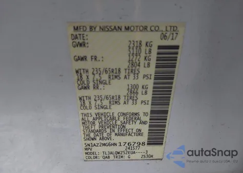 2017 Nissan Murano Sv из США, поврежденный, VIN 5N1AZ2MG6HN176798